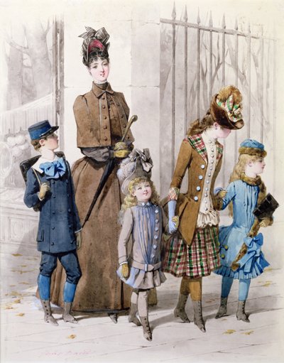 Mother and children in walking dress by Jules David